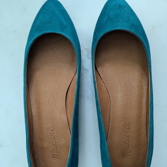 NEW Madewell Teal/Turquoise Suede Ankle Strap Mini Wedge 7.5 - Picture 10 of 10